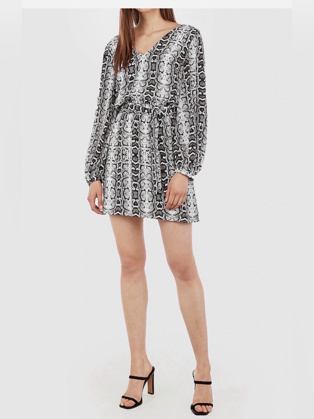Express Snake-Print V-Neck Mini Dress in Black and White